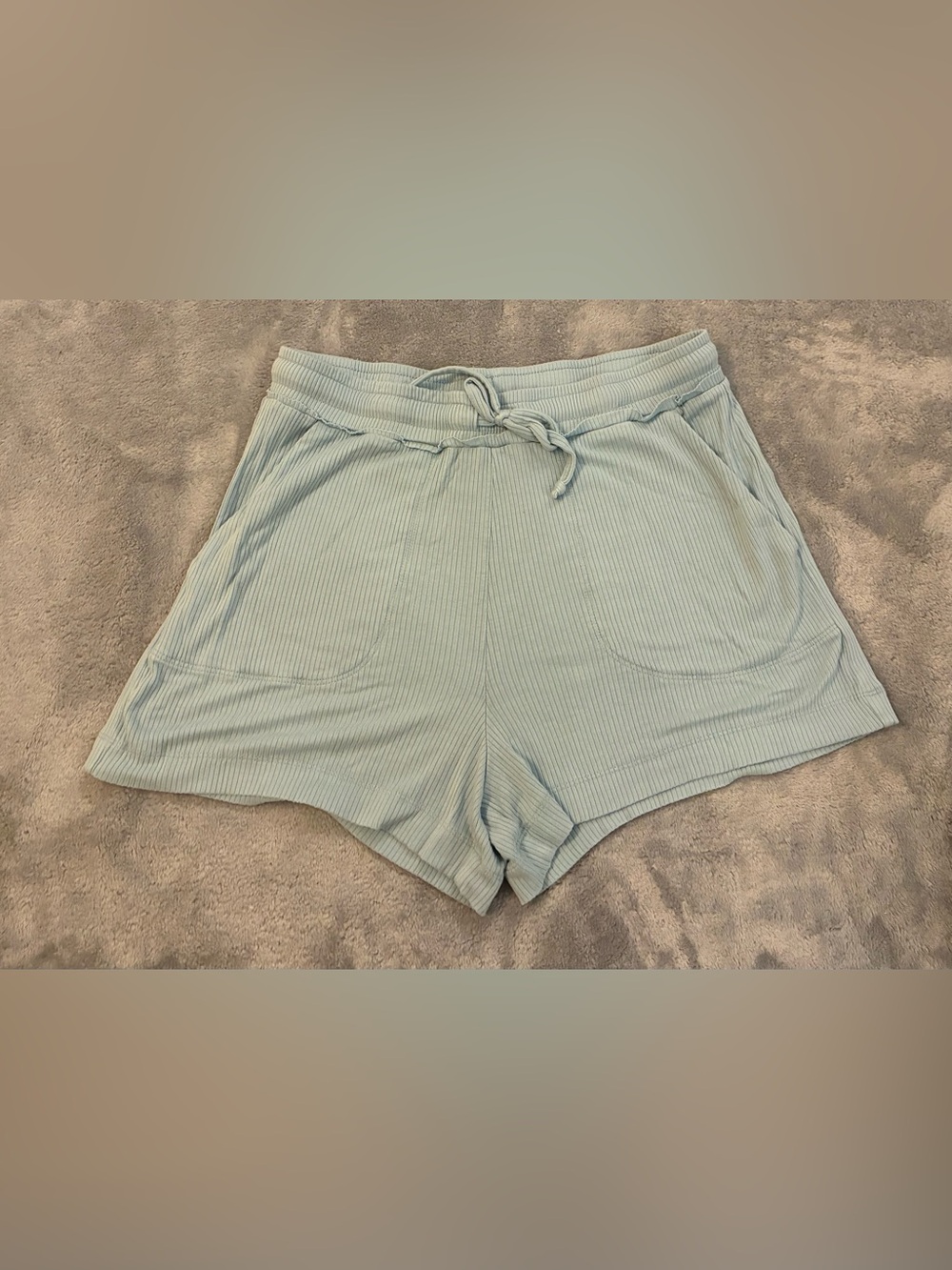 Light Blue Ribbed Drawstring Women’s Lounge Shorts Size Small